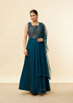 Teal Blue Embellished Empire Waist Dress image number 0